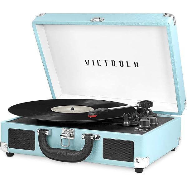 Victrola Journey Bluetooth Portable Suitcase Record Player – with Built-in Speakers, 3 Speed Vinyl Record Player, RCA Out, Headphone Jack (Turquoise)