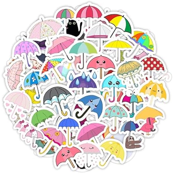 BulbaCraft Umbrella Stickers for Water Bottle and Laptop - Umbrella Party Favors & Decorations, Waterproof Vinyl Decals, Weather and Fun Stickers, Gifts for Women & Men