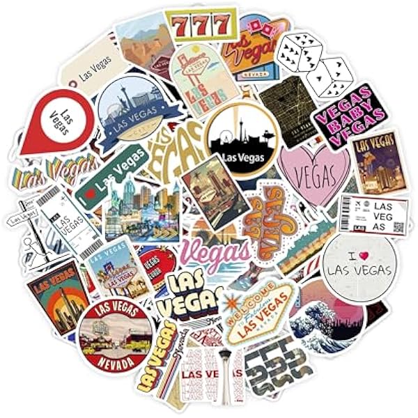 BulbaCraft 100Pcs Las Vegas Stickers for Water Bottle and Laptop - Las Vegas Party Favors & Decorations, Waterproof Vinyl Decals, City and Casino Stickers, Gifts for Women & Men