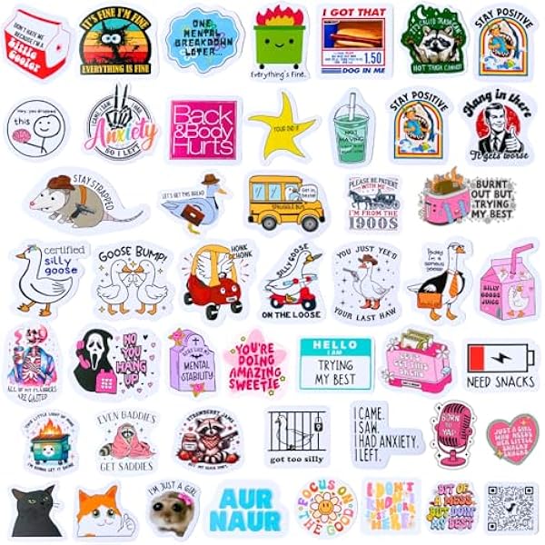 50PC Funny Stickers Decal Fun Cool Vinyl Waterproof Sticker Set Packs Sarcastic Meme Snarky Sassy Humor Silly Jokes Antisocial for Adults Gen Z Women Men Work Office Laptop Water Bottle Computer PC