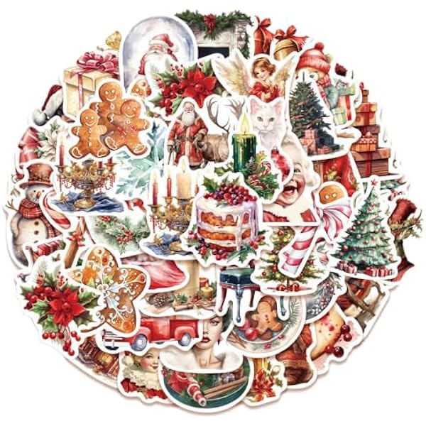 100PCS Vintage Christmas Stickers,Christmas Retro Aesthetic Stickers,Vinyl Waterproof Stickers for Laptop Water Bottles Phone