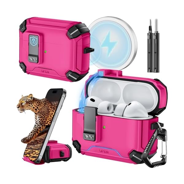 Inesore for AirPods Pro 3 Case (2025) with Phone Stand & Cleaning Kit,Compatible with Magsafe,Magnetic Automatic Lock Cover for AirPods Pro 3rd Generation, Black