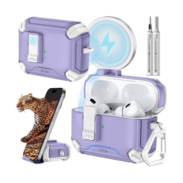 Inesore Compatible with AirPods Pro 2nd/1st Generation Case Cover with Phone Stand & Cleaning Kit,Compatible with Magsafe,Magnetic Automatic Lock for iPod Pro Charging Case(USB-C/Lightning Cable)