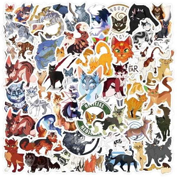 60Pcs Warrior Cats Stickers for Kids Animal Stickers Cute Gifts for Girls Boys - Waterproof Vinyl Sticker for Kids Waterbottle Laptop Guitar Classroom Prizes for Elementary Students (Warrior Cats)