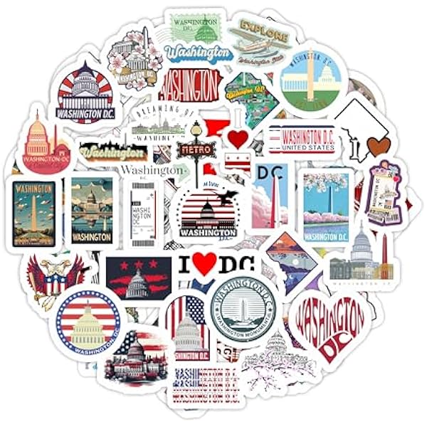 BulbaCraft 100Pcs Washington DC Stickers for Water Bottle and Laptop - Washington DC Party Favors & Decorations, Waterproof Vinyl Decals, State Pride and Icon Stickers, Gifts for Women & Men