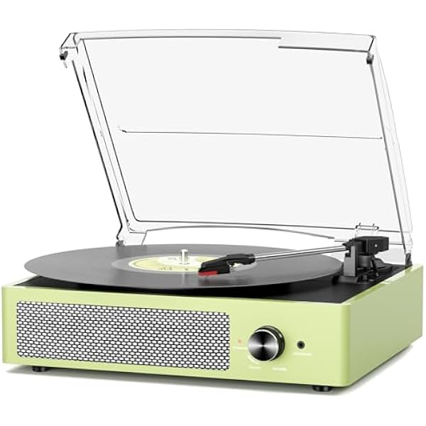 Vinyl Record Player with 2 Stereo Speakers Belt-Driven Vintage Turntables 3 Speed 3 Size Wireless Bluetooth Playback AUX-in RCA Out Headphone LP Vinyl Players Auto Stop Light Green
