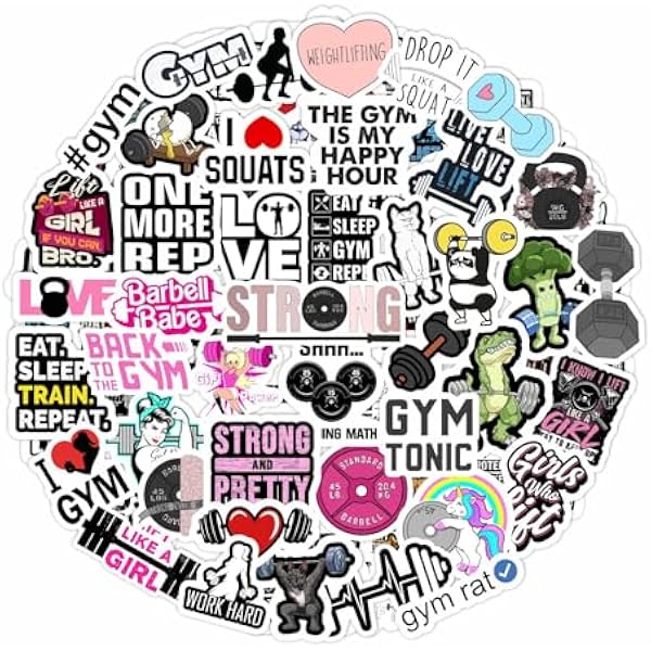 BulbaCraft 100Pcs Gym, Workout and Weightlifting Stickers for Water Bottle & Laptop - Workout Gifts for Women, Mom - Waterproof Vinyl Decals, Fitness Stickers, Gifts for Women & Men