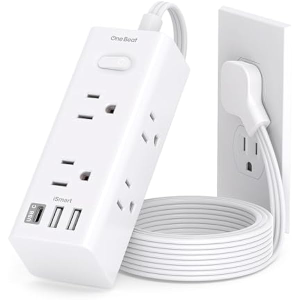 5Ft Extension Cord with Multiple Outlets, Flat Plug Power Strip Surge Protector with 5 Ft Long Cord, 6 Outlet 3 USB Ports (1 USB C), Multi Outlet Wall Plug for Travel, College, Dorm Room Essentials