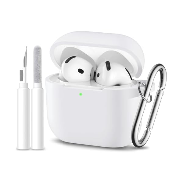 for Airpods 4th Generation Case Cover(2024),Soft Silicone Full Protective Case for AirPods 4 Case with Keychain & Cleaner Kit,Compatible with Apple Airpods 4 for Women,Men（White）