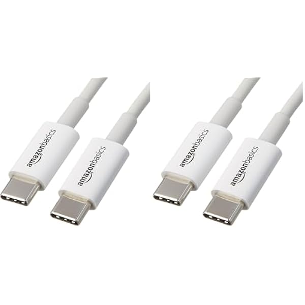 Amazon Basics USB-C to USB-C Cable, 6 Foot | 480Mbps Speed | USB-IF Certified | White | Pack of 2