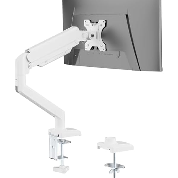 WALI Single Monitor Arm Mount Stand, Adjustable Gas Spring Arm Monitor Mount for Display up to 32 Inch,19.8lbs Capacity (GSMP001W), White