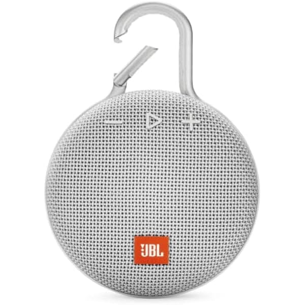 JBL Clip 3, Steel White - Waterproof, Durable & Portable Bluetooth Speaker - Up to 10 Hours of Play - Includes Noise-Cancelling Speakerphone & Wireless Streaming