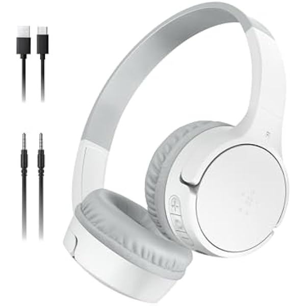 Belkin SoundForm Mini - Wireless Bluetooth Kids Headphones, 30H Battery, 85dB Safe Volume Limit, Built-in Microphone - Toddler On-Ear Earphones for iPhone, iPad, Fire Tablet, Ideal for School - White