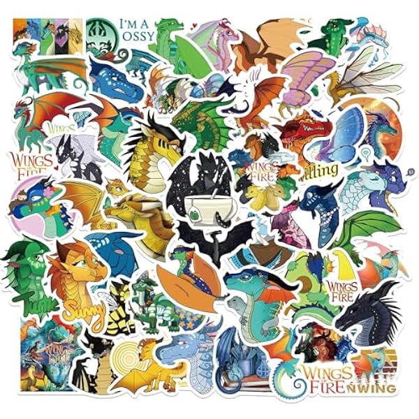 50Pcs Wings of Fire Stickers Dragon Sticker Featuring Dragons Stickers for Water Bottles, Cartoon Animals Gifts for Kids Men and Women (Wings of Fire)