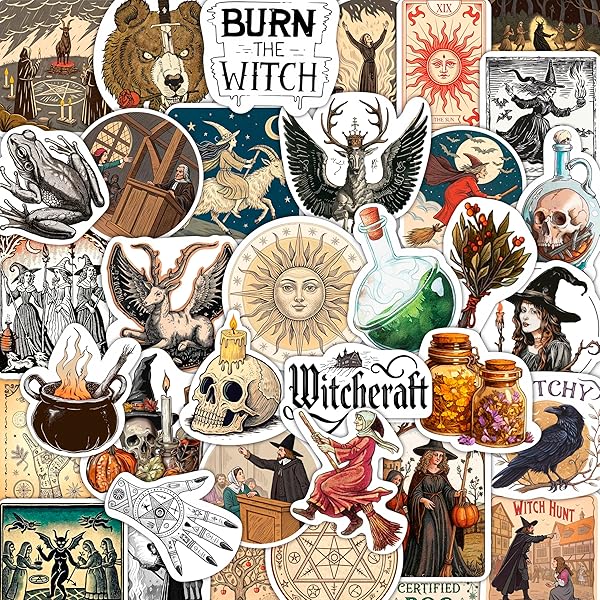 100Pcs Medieval Witch Stickers, Witchy Decals for Water Bottles - Goblincore, Magical, Dark Fantasy & Occult Stickers - Witch Party Decorations & Favors, Witchy Stuff & Gifts