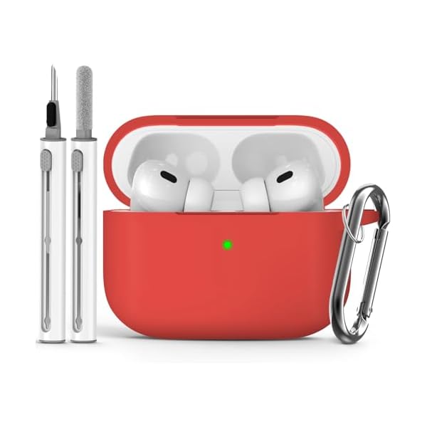 Ljusmicker for AirPods Pro Case Cover with Cleaner Kit,Soft Silicone Protective Case for Apple AirPods Pro 2nd/1st Generation Case for Women Men,AirPods Pro Case Accessories with Keychain-Red