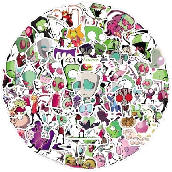 110Pcs Invader Alien Zim Stickers Cool Aliens Stickers, Vinyl Waterproof Sticker for Laptop, Guitar, Water Bottle, Birthday Gifts for Girls, Kids, Teens (Zim)