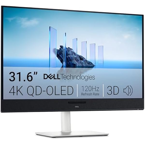Dell 32 Plus 4K QD-OLED Monitor S3225QC - 31.6-inch (3840 x 2160) 120Hz 0.03ms Display, AI-Enhanced 3D Spatial Audio, Height/Tilt/Swivel/Slant Adjustment - Ash White