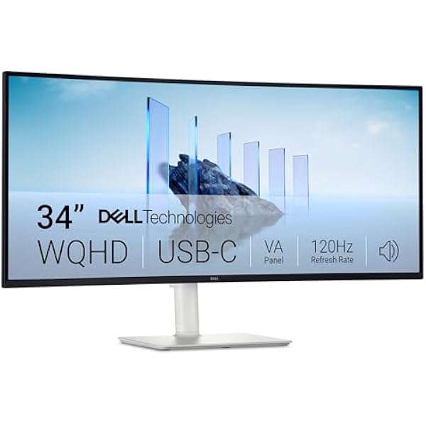 Dell 34 Plus USB-C Curved Monitor - S3425DW - 34-inch (3440 x 1440) up to 120 Hz 21:9 Display, VA Panel, AMD FreeSync Premium, 99% sRGB, 95% DCI-P3, Integrated Speakers, 3000:1 Contrast Ratio