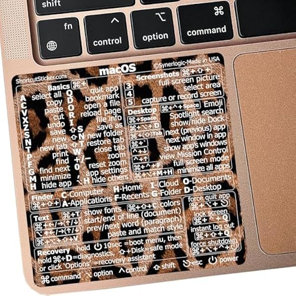 Synerlogic (10pcs) Mac OS Shortcuts Sticker | Keyboard Stickers for macOS | No-Residue Laminated Vinyl MacBook Cheatsheet for Laptop | MacBook Shortcuts 2025 (Leopard/10pk)