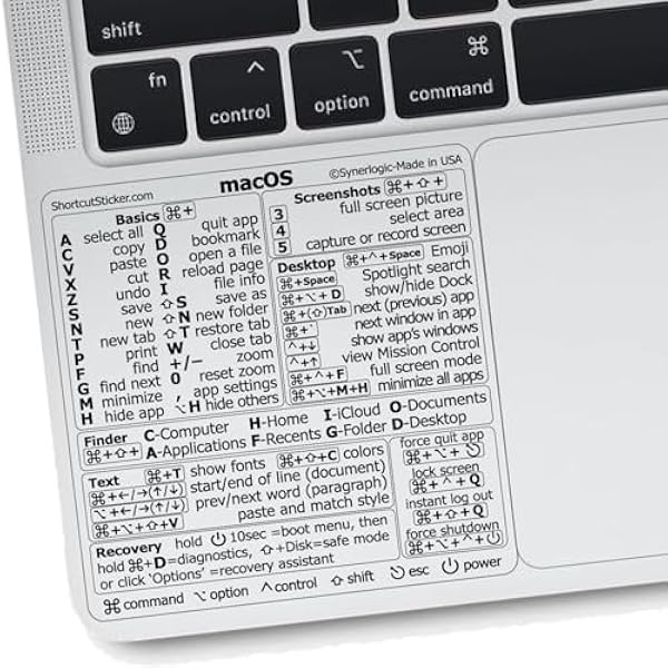 Synerlogic (1000pcs) Mac OS Shortcuts Sticker | Keyboard Stickers for macOS | No-Residue Laminated Vinyl MacBook Cheatsheet for Laptop | MacBook Shortcuts 2025 (Clear/Black/1000pk)