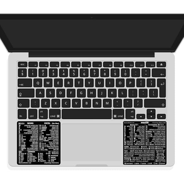 Synerlogic (100 Sets) Mac OS + Word/Excel (for Mac) Shortcuts, No-Residue Laminated Vinyl Stickers - for MacBook Air/Pro/iMac/Mac/mini (Black/100)