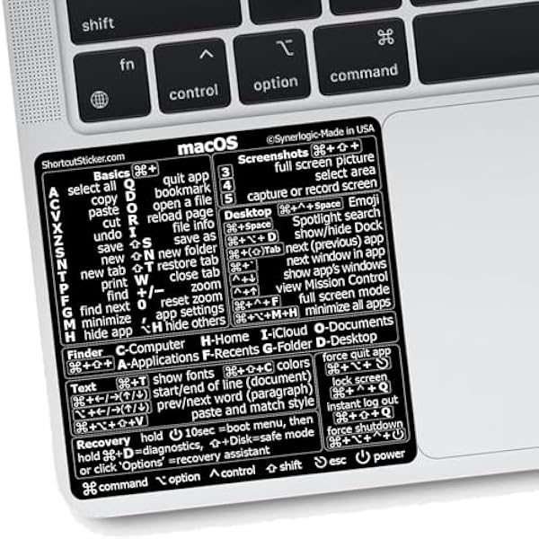 Synerlogic (1000pcs) Mac OS Shortcuts Sticker | Keyboard Stickers for macOS | No-Residue Laminated Vinyl MacBook Cheatsheet for Laptop | MacBook Shortcuts 2025 (Clear/White1000pk)