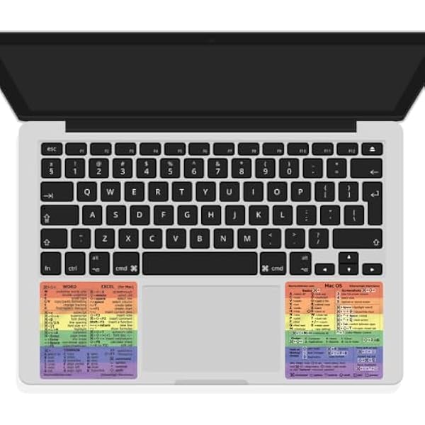 SYNERLOGIC Mac OS (M/Intel) + Word/Excel Quick Reference Keyboard Shortcut Stickers - Pride, Pack of 10 Sets for MacBook Air/Pro/iMac/Mac/Mini