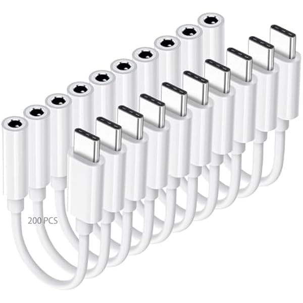 USB C to 3.5mm Headphone Jack Adapter for iPhone17/ iPhone 16/16 Pro/15/15 Pro/Pro Max/Plus, Type C Aux Audio Dongle Cable Cord Compatible with iPad, Samsung Galaxy S23/S23/S22/S21, MacBook（200 Pack）