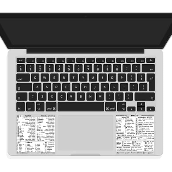 Synerlogic (2 Sets) Mac OS + Word/Excel (for Mac) Shortcuts, No-Residue Laminated Vinyl Stickers - for MacBook Air/Pro/iMac/Mac/Mini (White/2)