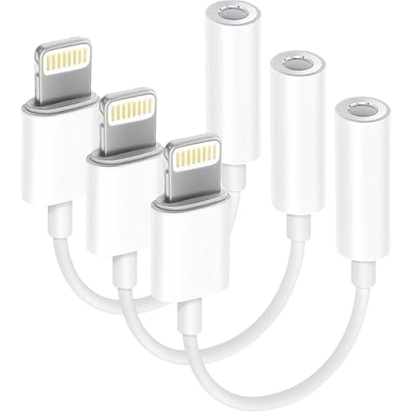 Apple MFi Certified 3 Pack Lightning to 3.5 mm Headphone Jack Adapter for iPhone, iPhone Aux Adapter Converter Dongle Audio Cable Compatible with iPhone 14 13 12 11 X XS 8 7 Whtie