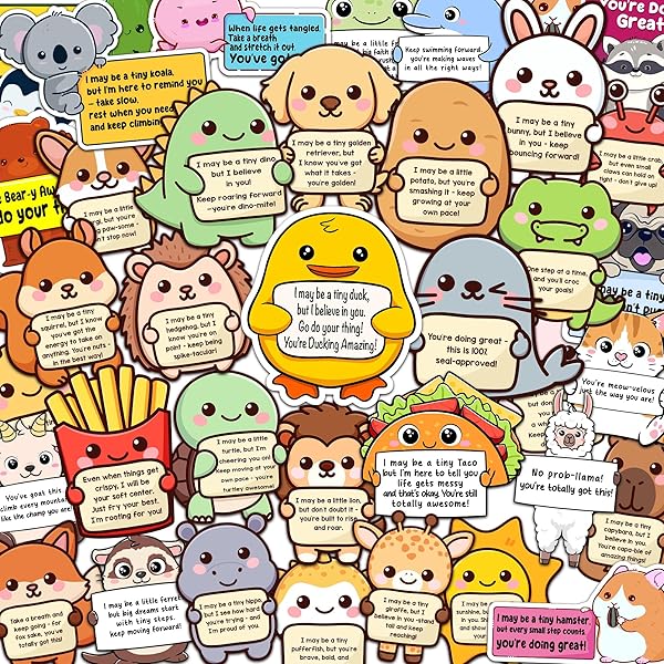 50PCS Emotional Support Animal Stickers – Affirmation Sticker Pack for Adults or Kids Cute Inspirational Buddies for Water Bottles, Laptops, Phones, Positive Quote Vinyl