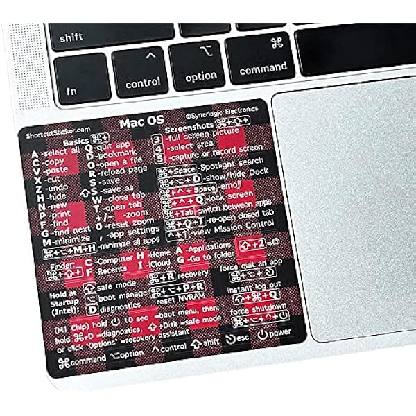 Synerlogic Mac OS Shortcuts Sticker | Mac Keyboard Stickers for Mac OS | No-Residue Clear Vinyl MacBook Stickers for Laptop | MacBook Shortcut Stickers for 13-16" Air and Pro (Buffalo Plaid, 5pcs)