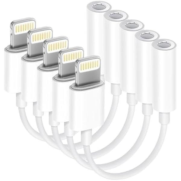 Apple MFi Certified 5 Pack Lightning to 3.5 mm Headphone Jack Adapter for iPhone, iPhone Aux Adapter Converter Dongle Audio Cable Compatible with iPhone 14 13 12 11 X XS 8 7 White