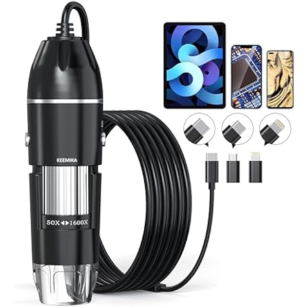 USB Digital Microscope, 50x-1600x Magnification Handheld, 1440P HD 8 LED Lights, Portable Pocket Microscope, Compatible with iOS and Android Devices, 2MP Magnifier Microscopes Camera for Adults, Kids