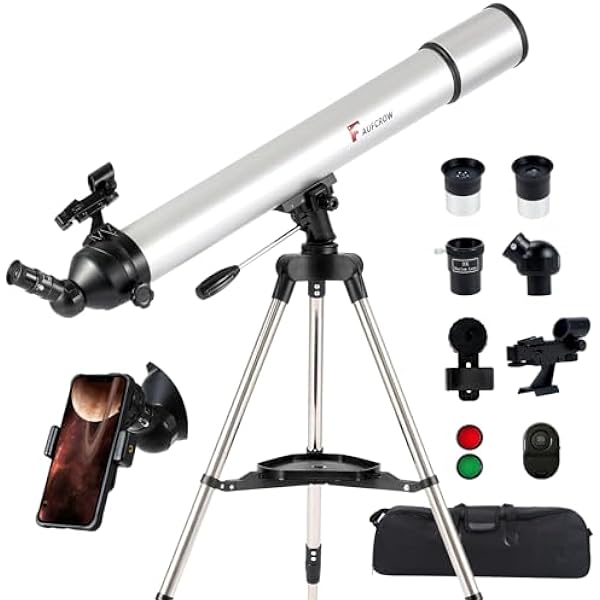 Telescope for Adults, 80mm Aperture High-Powered Astronomy Telescopes with 900mm Focal Length, 270X Professional Refractor Telescope, Stainless Steel Tripod, Red Dot Finder, Carry Bag, Phone Adapter
