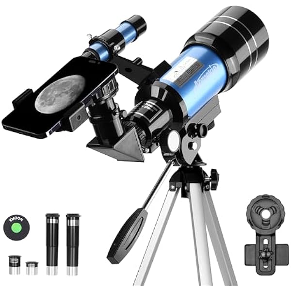 AOMEKIE Telescopes,70mm Aperture 300mm Table Tripod, Astronomical for Beginners,2 Eyepieces 150X with Smartphone Adapter Moon Filter 3X Barlow