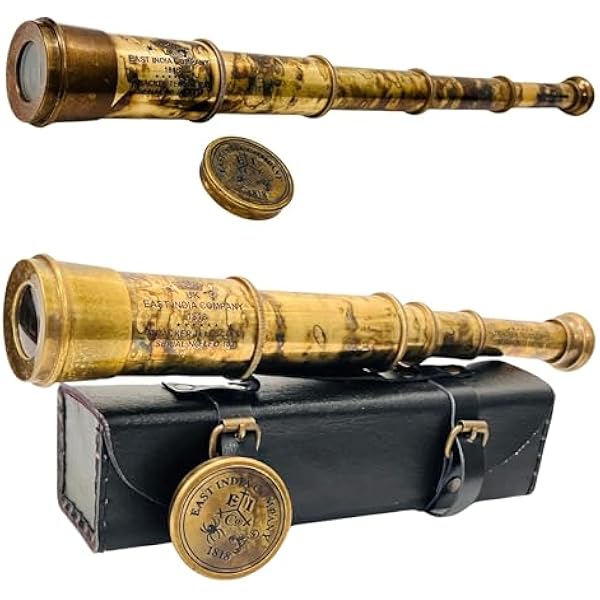 Rare Brass Telescope Spyglass - East India Company 1818 Tracker Vintage Pirate Spyglass Scope Antique Large Handstitched Leather Gift Box (BT-EIC17)