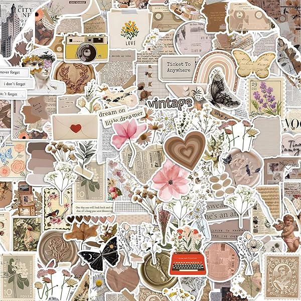 120Pcs Mixed Vintage Stickers, Waterproof Scrapbook Aesthetic Sticker for Daily Planner, Water Bottles, Handbook Junk Journal Stickers, Scrapbooking Journaling Supplies for DIY Paper Crafts