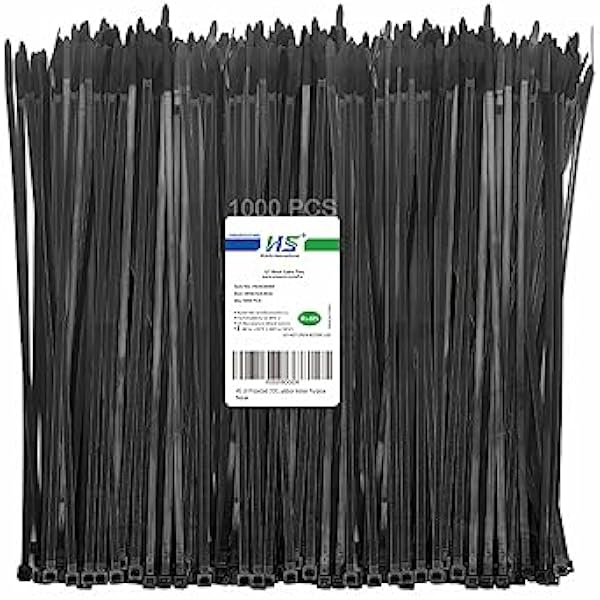 HS 12 Inch Black Zip Ties 1000 Bulk Pack,Nylon Cable Ties 50 LB Strong Wire Tie Wraps Black UV Outdoor Purpose
