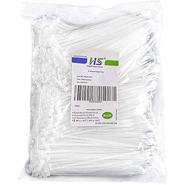 HS Clear Zip Ties 6 Inch Small (Bulk 1000 Pack) 18 LBS Self Locking Zip Ties White Nylon Ties Thin,Strong and Durable