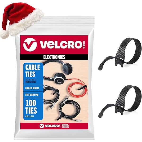 VELCRO Brand Reusable Cable Ties – Mens Stocking Stuffers 2025, 100 Pack 6 Inch Cable Management Ties, Cord Wraps for Electrical Cords, Black
