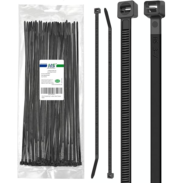 HS UV Protected Zip Ties 12 Inch (100 Pack) Self Locking Strong Plastic Wire Ties 12 Inch Black Nylon Cable Ties 50 LBS,Outdoor Indoor Purpose