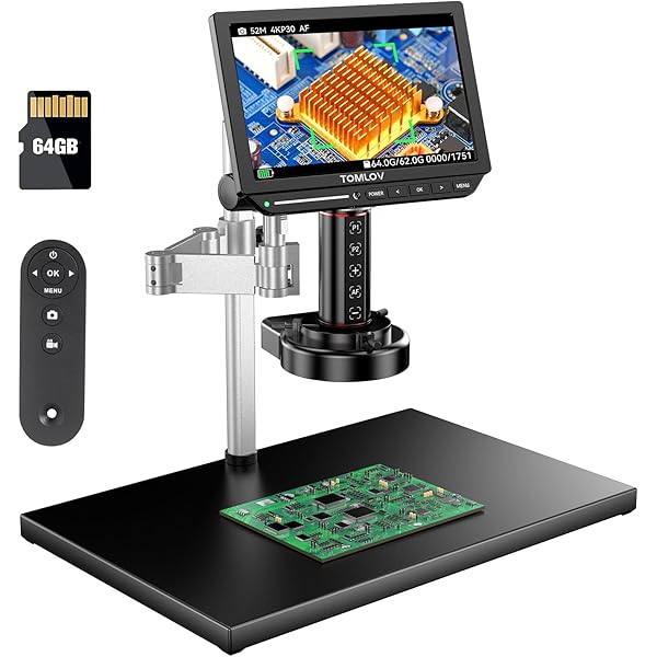 TOMLOV 4K Autofocus Microscope TM4K-AF Max, 10.1" HDMI Digital Microscope with Spin Flex Arm, Micro Soldering Microscopes for Electronics Repair, 52MP Error Coin Micro Scope Full View, Ring Light, 64G