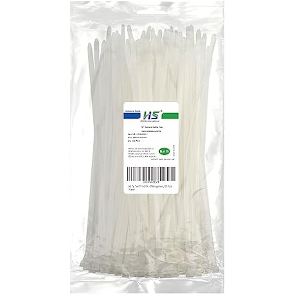HS Zip Ties 10 Inch White 50 LBS Nylon Medium Clear Cable Ties Straps Strong for Bike/Car/Cord Management,100 Pack