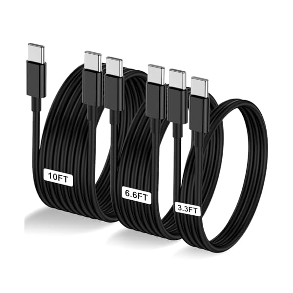 3-Pack Black [3.3FT+6.6FT+10FT] 60W USB C to USB C Cable, Type C Fast Charging Cable for iPhone Air 17 16e 16 15 Pro Plus Pro Max，for Galaxy S25, for iPad Pro/Air/mini, for MacBook Pro/Air and More