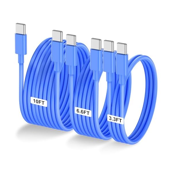 3-Pack Blue [3.3FT+6.6FT+10FT] 60W USB C to USB C Cable, Type C Fast Charging Cable for iPhone Air 17 16e 16 15 Pro Plus Pro Max，for Galaxy S25, for iPad Pro/Air/mini, for MacBook Pro/Air and More
