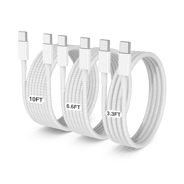 3-Pack Grey [3.3FT+6.6FT+10FT] 60W USB C to USB C Cable, Type C Fast Charging Cable for iPhone Air 17 16e 16 15 Pro Plus Pro Max，for Galaxy S25, for iPad Pro/Air/mini, for MacBook Pro/Air and More