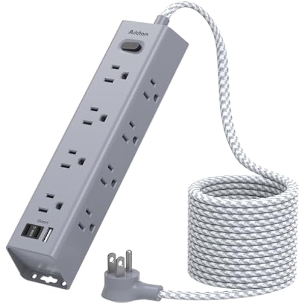 Surge Protector Power Strip - 10 FT Extension Cord, Power Strip with 12 Widely AC Outlet 3 USB, Flat Plug Wall Mount Overload Protection, 1050J, Desk Charging Station for Home Office, ETL Listed,Grey