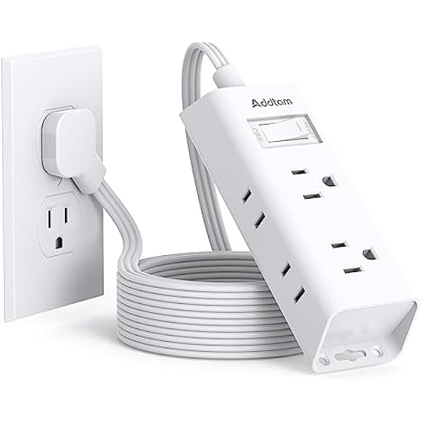 Flat Extension Cord 10 ft - Addtam Flat Plug Power Strip with 6 Outlets Extender, No Surge Protector for Cruise Ship, Dorm Room Travel Essentials, ETL Listed